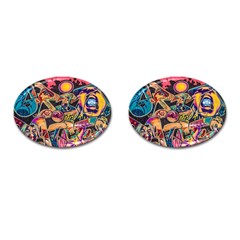 Doodle Wallpaper Texture Grafiti Multi Colored Art Cufflinks (oval) by danenraven