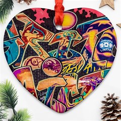 Doodle Wallpaper Texture Grafiti Multi Colored Art Heart Ornament (Two Sides)