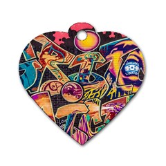 Doodle Wallpaper Texture Grafiti Multi Colored Art Dog Tag Heart (One Side)