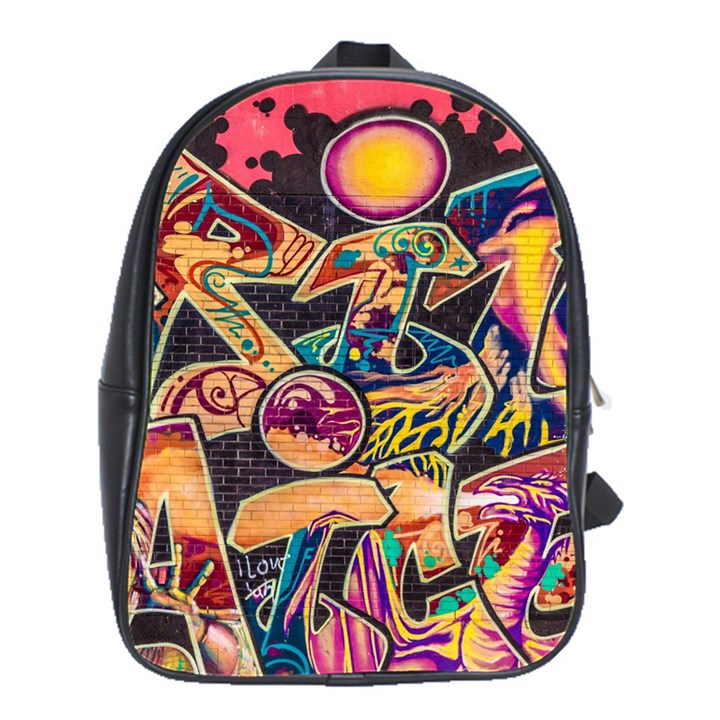 Doodle Wallpaper Texture Grafiti Multi Colored Art School Bag (Large)