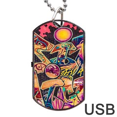 Doodle Wallpaper Texture Grafiti Multi Colored Art Dog Tag USB Flash (One Side)