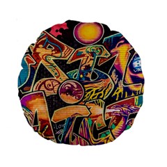 Doodle Wallpaper Texture Grafiti Multi Colored Art Standard 15  Premium Round Cushions by danenraven