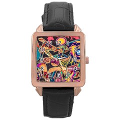 Doodle Wallpaper Texture Grafiti Multi Colored Art Rose Gold Leather Watch  by danenraven