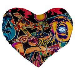 Doodle Wallpaper Texture Grafiti Multi Colored Art Large 19  Premium Flano Heart Shape Cushions