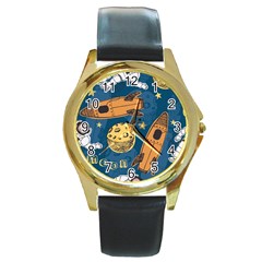 Missile Pattern Round Gold Metal Watch by Ravend