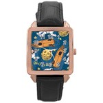 Missile Pattern Rose Gold Leather Watch  Front