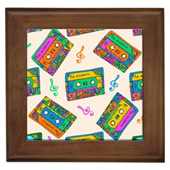 Seamless Pattern With Colorful Cassettes Hippie Style Doodle Musical Texture Wrapping Fabric Vector Framed Tile by Ravend