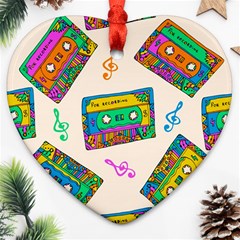 Seamless Pattern With Colorful Cassettes Hippie Style Doodle Musical Texture Wrapping Fabric Vector Ornament (heart) by Ravend