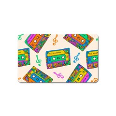 Seamless Pattern With Colorful Cassettes Hippie Style Doodle Musical Texture Wrapping Fabric Vector Magnet (name Card)