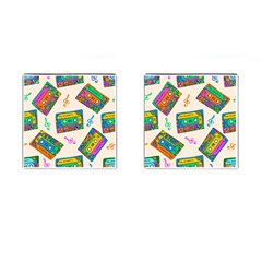 Seamless Pattern With Colorful Cassettes Hippie Style Doodle Musical Texture Wrapping Fabric Vector Cufflinks (square) by Ravend