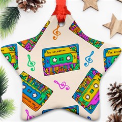 Seamless Pattern With Colorful Cassettes Hippie Style Doodle Musical Texture Wrapping Fabric Vector Star Ornament (two Sides) by Ravend