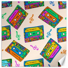 Seamless Pattern With Colorful Cassettes Hippie Style Doodle Musical Texture Wrapping Fabric Vector Canvas 16  X 16 