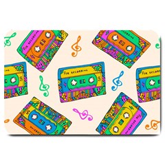 Seamless Pattern With Colorful Cassettes Hippie Style Doodle Musical Texture Wrapping Fabric Vector Large Doormat by Ravend