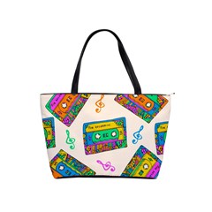 Seamless Pattern With Colorful Cassettes Hippie Style Doodle Musical Texture Wrapping Fabric Vector Classic Shoulder Handbag by Ravend