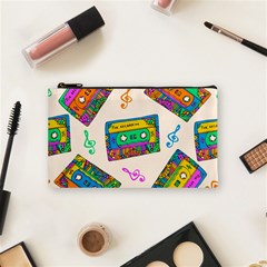 Seamless Pattern With Colorful Cassettes Hippie Style Doodle Musical Texture Wrapping Fabric Vector Cosmetic Bag (small) by Ravend