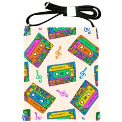 Seamless Pattern With Colorful Cassettes Hippie Style Doodle Musical Texture Wrapping Fabric Vector Shoulder Sling Bag by Ravend