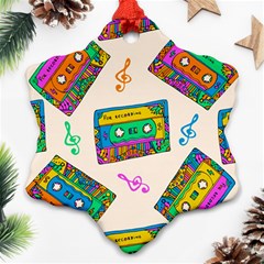 Seamless Pattern With Colorful Cassettes Hippie Style Doodle Musical Texture Wrapping Fabric Vector Snowflake Ornament (two Sides) by Ravend