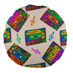 Seamless Pattern With Colorful Cassettes Hippie Style Doodle Musical Texture Wrapping Fabric Vector Large 18  Premium Round Cushions