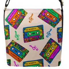 Seamless Pattern With Colorful Cassettes Hippie Style Doodle Musical Texture Wrapping Fabric Vector Flap Closure Messenger Bag (s) by Ravend