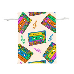 Seamless Pattern With Colorful Cassettes Hippie Style Doodle Musical Texture Wrapping Fabric Vector Lightweight Drawstring Pouch (s) by Ravend