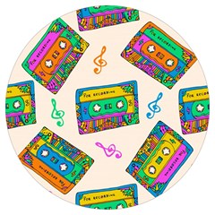 Seamless Pattern With Colorful Cassettes Hippie Style Doodle Musical Texture Wrapping Fabric Vector Round Trivet by Ravend