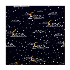 Hand Drawn Scratch Style Night Sky With Moon Cloud Space Among Stars Seamless Pattern Vector Design Tile Coaster by Ravend