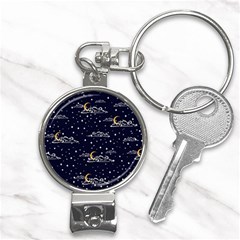 Hand Drawn Scratch Style Night Sky With Moon Cloud Space Among Stars Seamless Pattern Vector Design Nail Clippers Key Chain