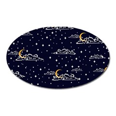 Hand Drawn Scratch Style Night Sky With Moon Cloud Space Among Stars Seamless Pattern Vector Design Oval Magnet by Ravend