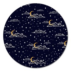 Hand Drawn Scratch Style Night Sky With Moon Cloud Space Among Stars Seamless Pattern Vector Design Magnet 5  (round) by Ravend