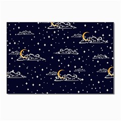 Hand Drawn Scratch Style Night Sky With Moon Cloud Space Among Stars Seamless Pattern Vector Design Postcard 4 x 6  (pkg Of 10) by Ravend