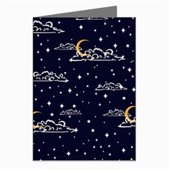 Hand Drawn Scratch Style Night Sky With Moon Cloud Space Among Stars Seamless Pattern Vector Design Greeting Cards (pkg Of 8) by Ravend