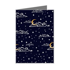 Hand Drawn Scratch Style Night Sky With Moon Cloud Space Among Stars Seamless Pattern Vector Design Mini Greeting Card by Ravend