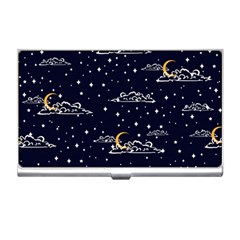 Hand Drawn Scratch Style Night Sky With Moon Cloud Space Among Stars Seamless Pattern Vector Design Business Card Holder by Ravend