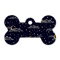 Hand Drawn Scratch Style Night Sky With Moon Cloud Space Among Stars Seamless Pattern Vector Design Dog Tag Bone (two Sides) by Ravend