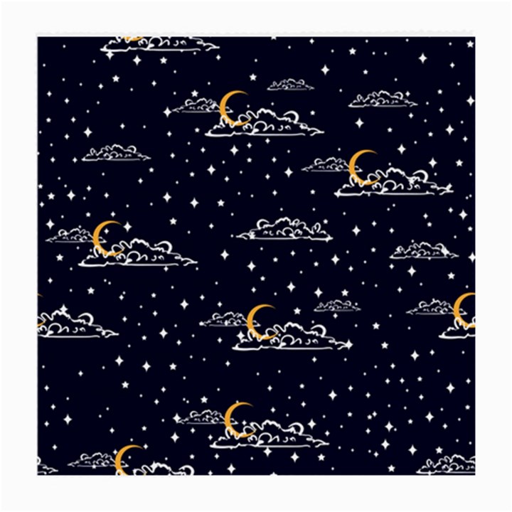 Hand Drawn Scratch Style Night Sky With Moon Cloud Space Among Stars Seamless Pattern Vector Design Medium Glasses Cloth (2 Sides)