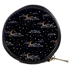 Hand Drawn Scratch Style Night Sky With Moon Cloud Space Among Stars Seamless Pattern Vector Design Mini Makeup Bag by Ravend