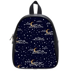 Hand Drawn Scratch Style Night Sky With Moon Cloud Space Among Stars Seamless Pattern Vector Design School Bag (small) by Ravend