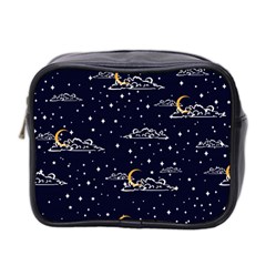 Hand Drawn Scratch Style Night Sky With Moon Cloud Space Among Stars Seamless Pattern Vector Design Mini Toiletries Bag (two Sides) by Ravend