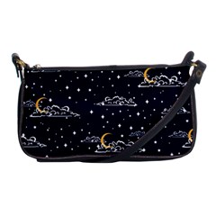 Hand Drawn Scratch Style Night Sky With Moon Cloud Space Among Stars Seamless Pattern Vector Design Shoulder Clutch Bag by Ravend