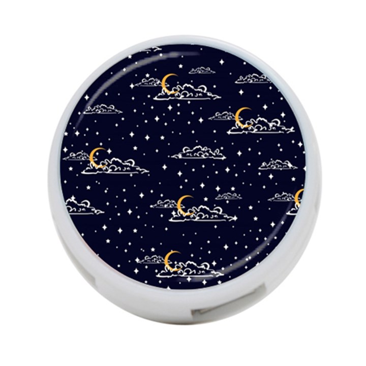 Hand Drawn Scratch Style Night Sky With Moon Cloud Space Among Stars Seamless Pattern Vector Design 4-Port USB Hub (Two Sides)