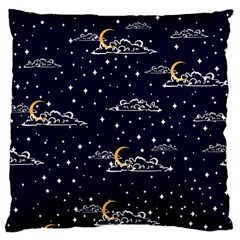 Hand Drawn Scratch Style Night Sky With Moon Cloud Space Among Stars Seamless Pattern Vector Design Large Cushion Case (one Side)