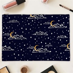 Hand Drawn Scratch Style Night Sky With Moon Cloud Space Among Stars Seamless Pattern Vector Design Cosmetic Bag (xxl) by Ravend