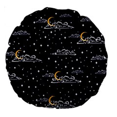 Hand Drawn Scratch Style Night Sky With Moon Cloud Space Among Stars Seamless Pattern Vector Design Large 18  Premium Round Cushions by Ravend