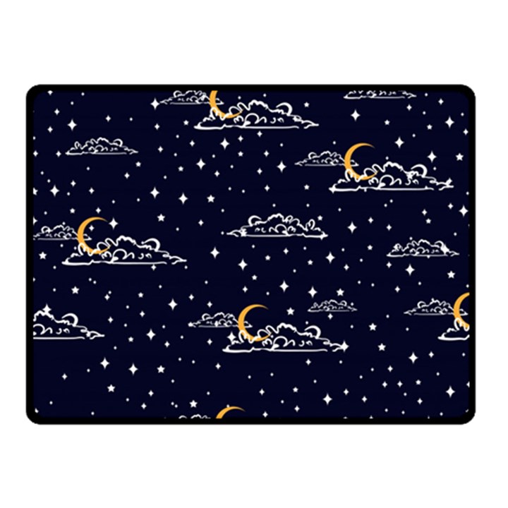 Hand Drawn Scratch Style Night Sky With Moon Cloud Space Among Stars Seamless Pattern Vector Design Double Sided Fleece Blanket (Small) 