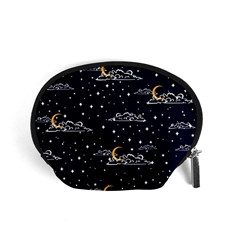 Hand Drawn Scratch Style Night Sky With Moon Cloud Space Among Stars Seamless Pattern Vector Design Accessory Pouch (small) by Ravend