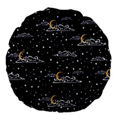 Hand Drawn Scratch Style Night Sky With Moon Cloud Space Among Stars Seamless Pattern Vector Design Large 18  Premium Flano Round Cushions by Ravend