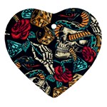 Vintage Art Tattoos Colorful Seamless Pattern Heart Ornament (Two Sides) Front