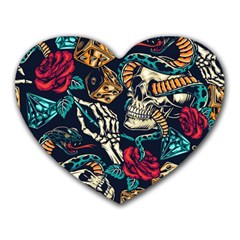 Vintage Art Tattoos Colorful Seamless Pattern Heart Mousepad by Ravend