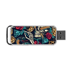 Vintage Art Tattoos Colorful Seamless Pattern Portable Usb Flash (one Side) by Ravend