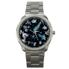 Colorful Abstract Pattern Consisting Glowing Lights Luminescent Images Marine Plankton Dark Sport Metal Watch by Ravend